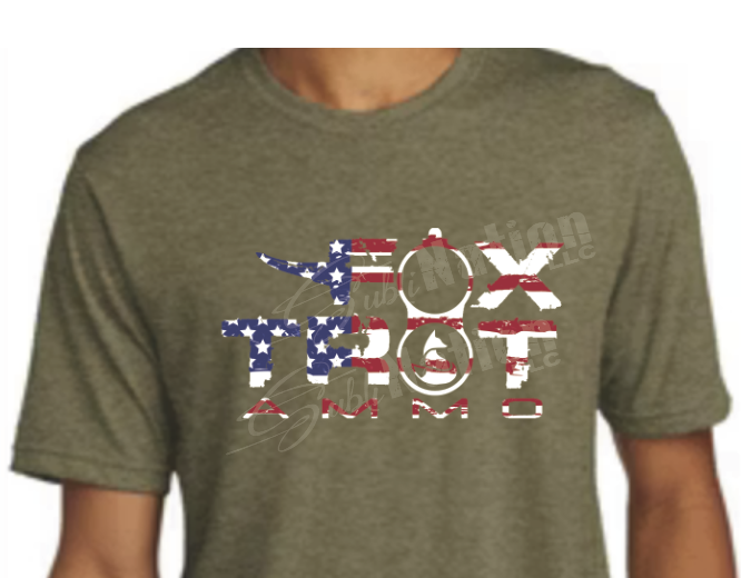 American Flag Fox Trot Ammo spur logo short sleeve t-shirt