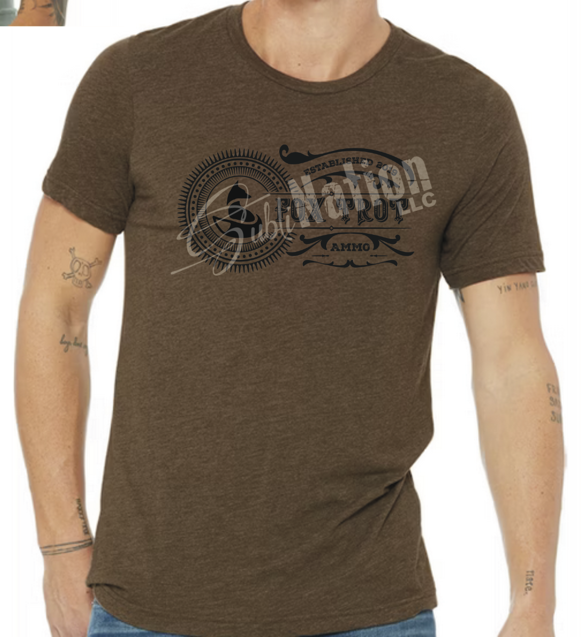 Short Sleeve T-Shirt, Vintage Fox Trot Ammo logo in black