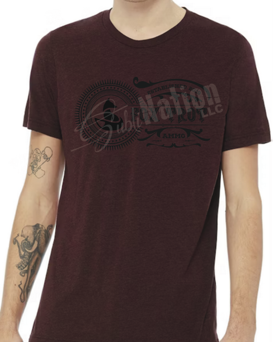 Short Sleeve T-Shirt, Vintage Fox Trot Ammo logo in black