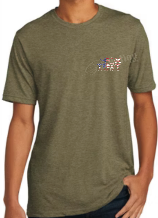 American Flag Fox Trot Ammo spur logo short sleeve t-shirt