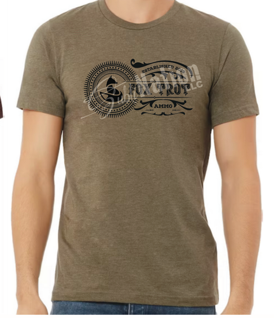Short Sleeve T-Shirt, Vintage Fox Trot Ammo logo in black
